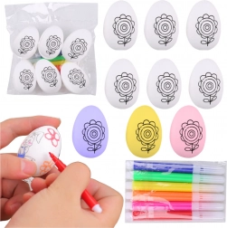 set de ouă de Paște din polistiren pentru pictat cu markere, model floral, 6 buc