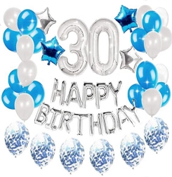Set de baloane pentru a 30-a aniversare - argintiu - albastru