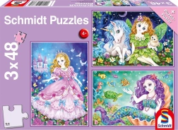 Puzzle SCHMIDT prințesă, zână și sirenă 3×48 piese