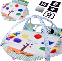 Covoraș de joacă mare, interactiv, circular pentru copii 2în1 cu arcade și carduri contrastante