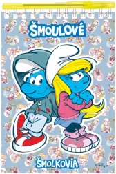 caiet de notițe Ștrumfii cu pix, spiralat cu pagini liniare și goale, 15 × 22 cm