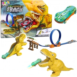 Pistă auto cu catapultă și motiv dinozaur