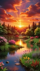 Pictură cu diamante apus de soare deasupra pădurii 30 × 40 cm