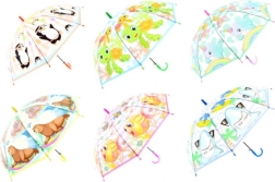 Umbrelă pentru copii cu deschidere automată, cu animale vesele, cupolă transparentă