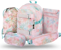 Set școlar Baagl 5 piese Skate Sunset – rucsac, penar, săculeț, borsetă și husă pentru laptop