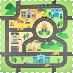 Covoraș educațional din spumă 120 × 120 cm – străzi urbane, 4 piese HUMBI