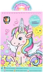 set de cărți de colorat și autocolante unicorn cu markere, 21 × 30 cm