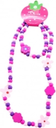 Set colier și brățară cu floricele din mărgele de lemn