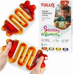 Minge senzorială anti-stres, de strâns, cu lichid și sclipici – portocalie