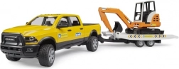 bruder camion de service off-road ram cu minibuldoexcavator și remorcă 1:16