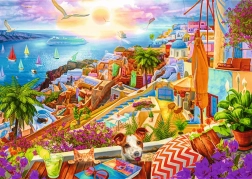 Puzzle TREFL Premium Plus Tea Time – vizită în Santorini, 1000 piese