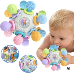 Woopie Baby mingea senzorială 3 în 1 cu inel de dentiție și zornăitoare 6m+ - 1 bucată