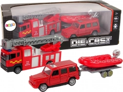 Set de Vehicule de Pompieri cu Barcă Gonflabilă