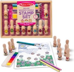 Set creativ Melissa & Doug cu ștampile din lemn, tușuri și creioane colorate