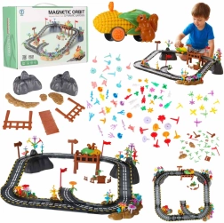 Set de pistă auto de curse magnetică, 153 piese, cu vehicul luminos