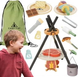 Tooky Toy set de camping din lemn pentru gătit la foc