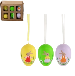 Ouă decorative de Paște suspendate cu iepuraș, set 6 buc
