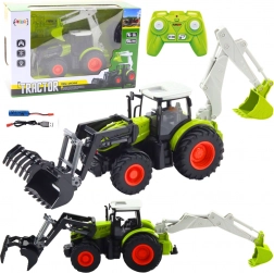 Tractor RC 2‑în‑1 cu cupă rotativă și excavator, 2.4 GHz, scară 1:24
