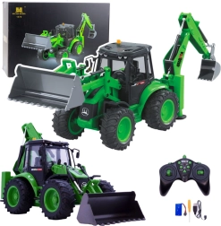 Buldoexcavator RC pe roți HUINA 1:14 verde cu lumini și sunet