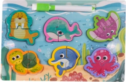 Tablă din lemn cu suprafață dublă și puzzle-uri cu animale – Ocean