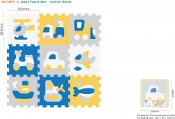 Covoraș puzzle din spumă cu mijloace de transport, 9 piese, EVA, asamblare 3D pentru copii 10m+