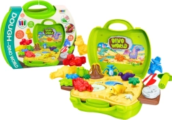 plastilină lumea dinozaurilor în valiză – forme și instrumente, verde