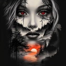 Pictură cu diamante față în peisaj montan 30 × 40 cm