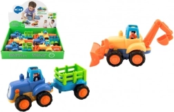 Tractor cu remorcă/Buldozer din plastic 16 cm pentru cei mici cu mecanism cu inerție 6 buc în cutie 18m+