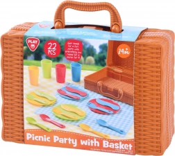 Coș de picnic cu veselă pentru copii, 22 piese
