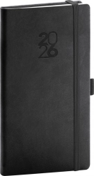 Agenda de buzunar neagră stilată cu bandă elastică și suport pentru creion Aprint 2026