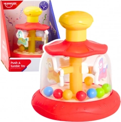 Carusel interactiv tip guguluf cu biluțe pentru bebeluși, roșu