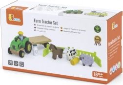 Tractor din lemn cu animale de fermă Viga Toys