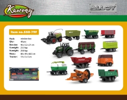 Set metalic cu tractor și combină, cu remorci