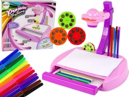 Proiector roz pentru copii cu masă, pentru desen cu carioci și spațiu de depozitare