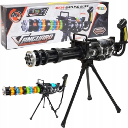 Mitralieră rotativă tip Gatling pentru copii pe trepied, cu lumină, sunet și vibrații – negru