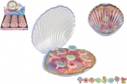 Set de inele de copii ajustabile cu motive din lumea marină în cutie în formă de scoică