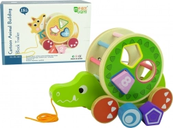Jucărie de tras crocodil din lemn cu sorter