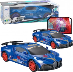 Mașină sport interactivă cu senzor de obstacole, bilă LED și rotație 360°, albastră