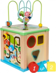 Cub activ din lemn cu labirint și ceas