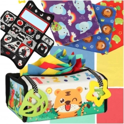 Jucărie senzorială Montessori cu batiste și covoraș 2în1