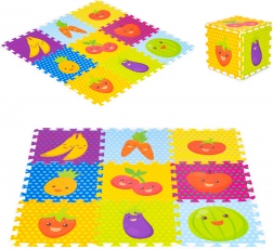 Covor de joacă din spumă pentru copii IPLAY - puzzle cu fructe și legume 9 piese 86x86cm
