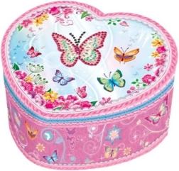 Cutiuță muzicală în formă de inimă cu fluturi