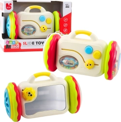 Oglindă interactivă pe roți pentru bebeluși – jucărie educativă cu zornăitoare