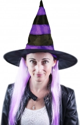 Pălărie de vrăjitoare cu păr violet pentru adulți
