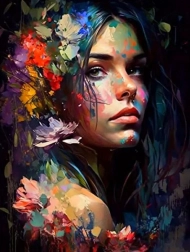 Pictură cu diamante portret color al unei femei 30 × 40 cm