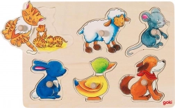 Puzzle din lemn cu inserții: mamă și pui