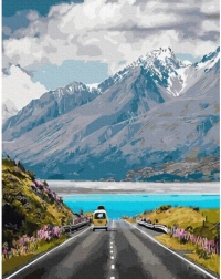 Pictură după numere Drum în Munti 40x50 Pânză + Culori + Pensule