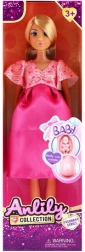 Păpușă însărcinată în rochie roz, 30 cm