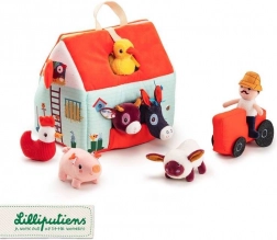 Fermă pliabilă Lilliputiens cu 6 animăluțe, fermier și tractor, 18+ luni