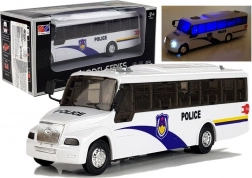 Autobuz de poliție cu lumini și sunete – model metalic alb, 21 cm
